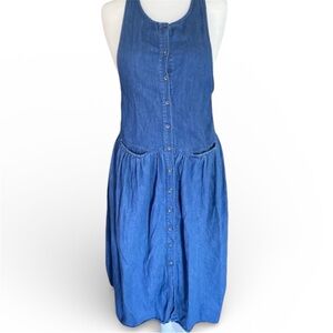 Vintage Denim Jumper Pinafore Dress Button Front